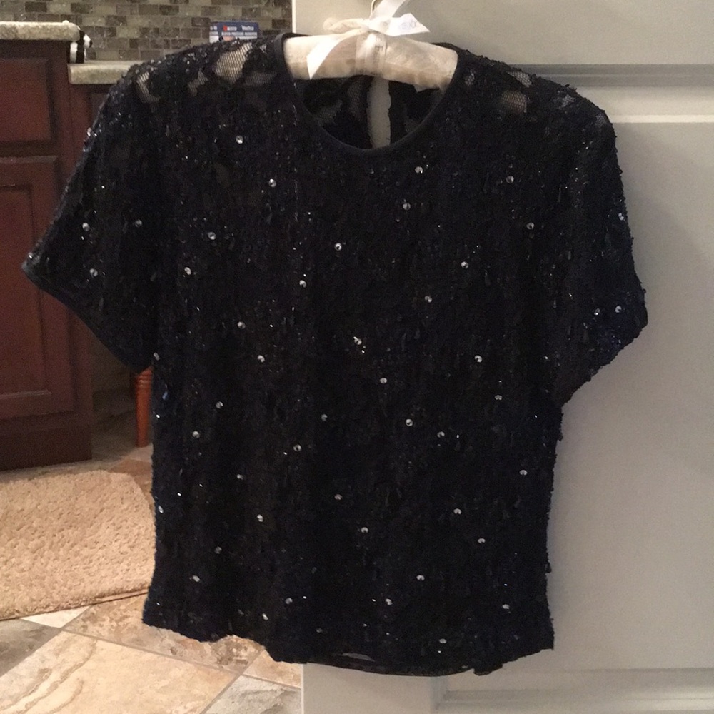 Black lace sequins and beaded Emanuel Ungaro top